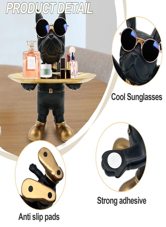 Huhote Bulldog Tray Statue, Standing Bulldog Candy Dish Key Holder Bowl, Bulldog Accessories, Resin Statues for Office Desk Home Decor Figurines Entryway Table Decor (Black) - Image 3